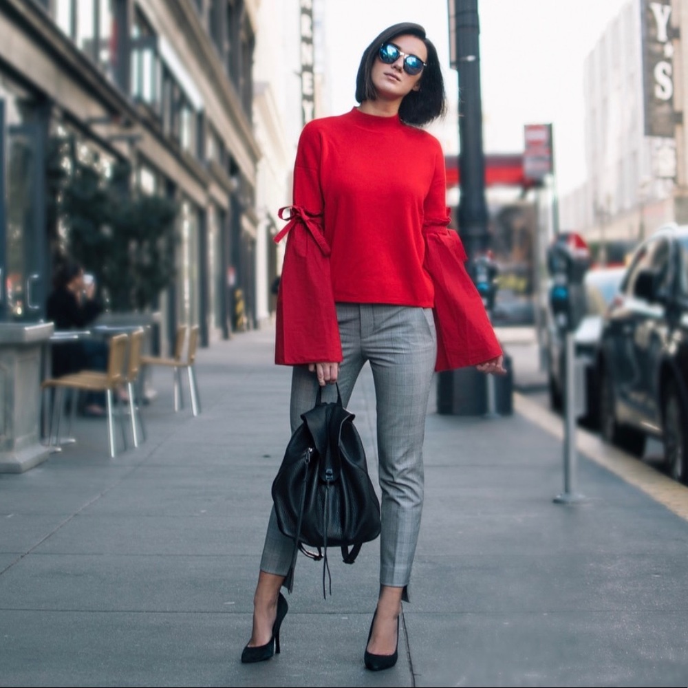 Red bell sleeve mock neck sweater by asos